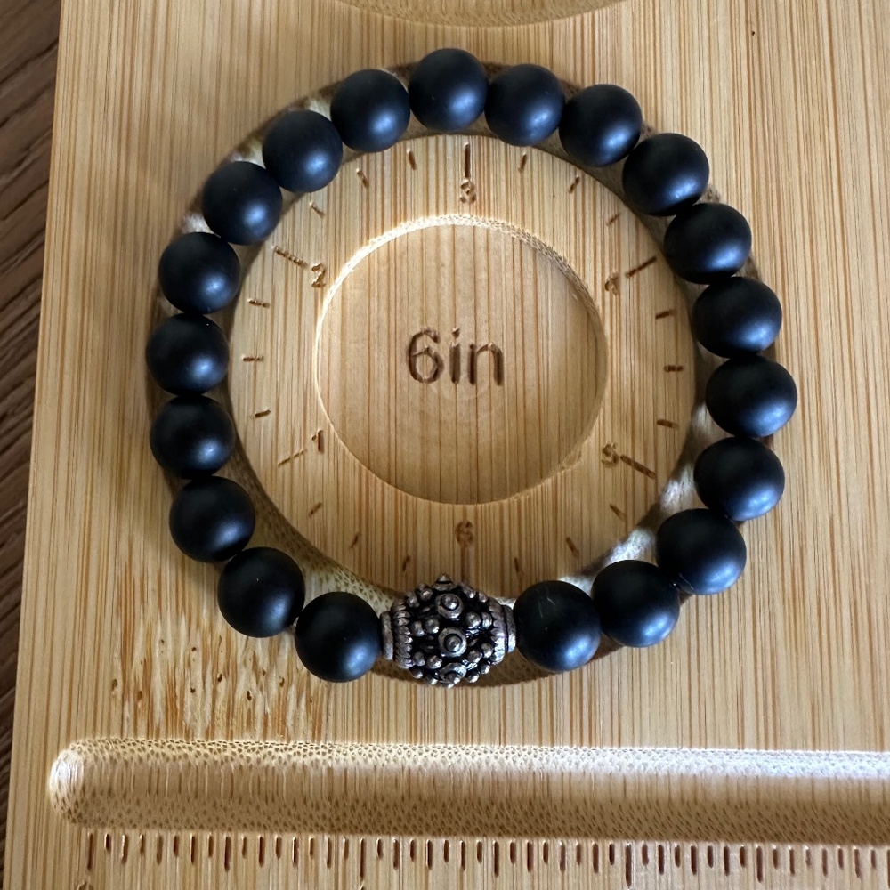 CLASSIC 8mm Matte Onyx Stretch Bracelet Black Silver Tibetan Spacer 6–7” - Picture 6 of 7